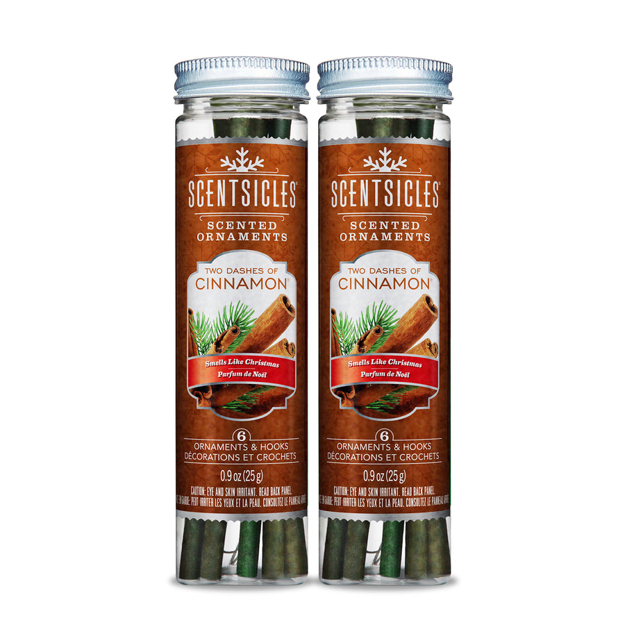 Scented Ornaments, 2-Pack- 6ct Bottle, 2 Dashes of Cinnamon, Fragrance-Infused Paper Sticks
