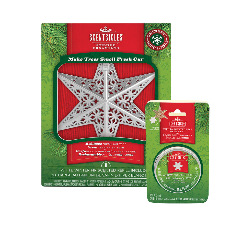 Scentsicles Decorative Ornament, Metal White Star, White Winter Fir with Refill