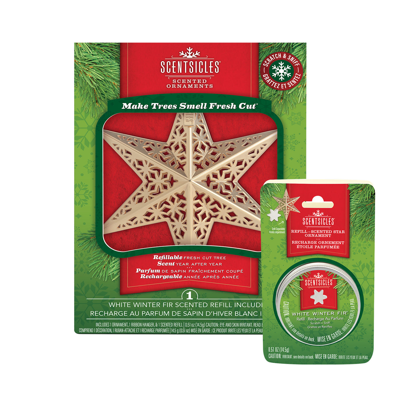 Scentsicles Decorative Ornament, Metal Gold Star, White Winter Fir with Refill