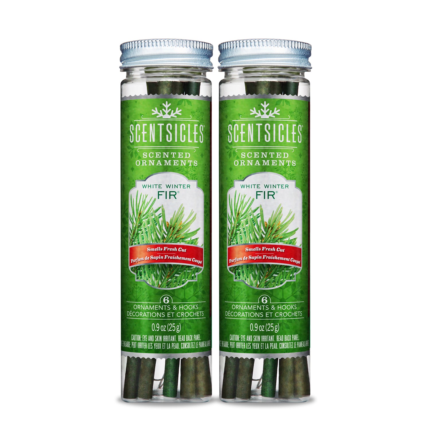 Scented Ornaments, 2 Pack- 6ct Bottle, White Winter Fir, Fragrance-Infused Paper Sticks