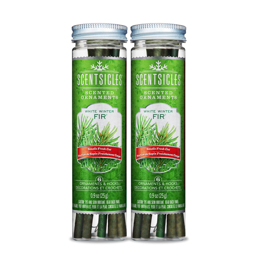 Scented Ornaments, 2 Pack- 6ct Bottle, White Winter Fir, Fragrance-Infused Paper Sticks