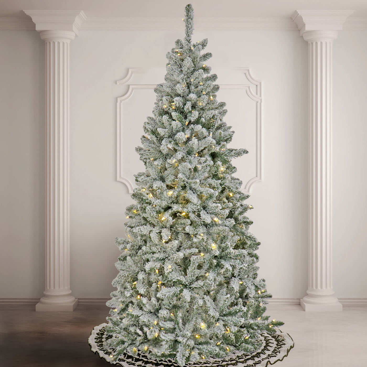 9 ft. Pre-Lit Snowy Chatham Slim Tree with PowerConnect Dual Colored LED Lights