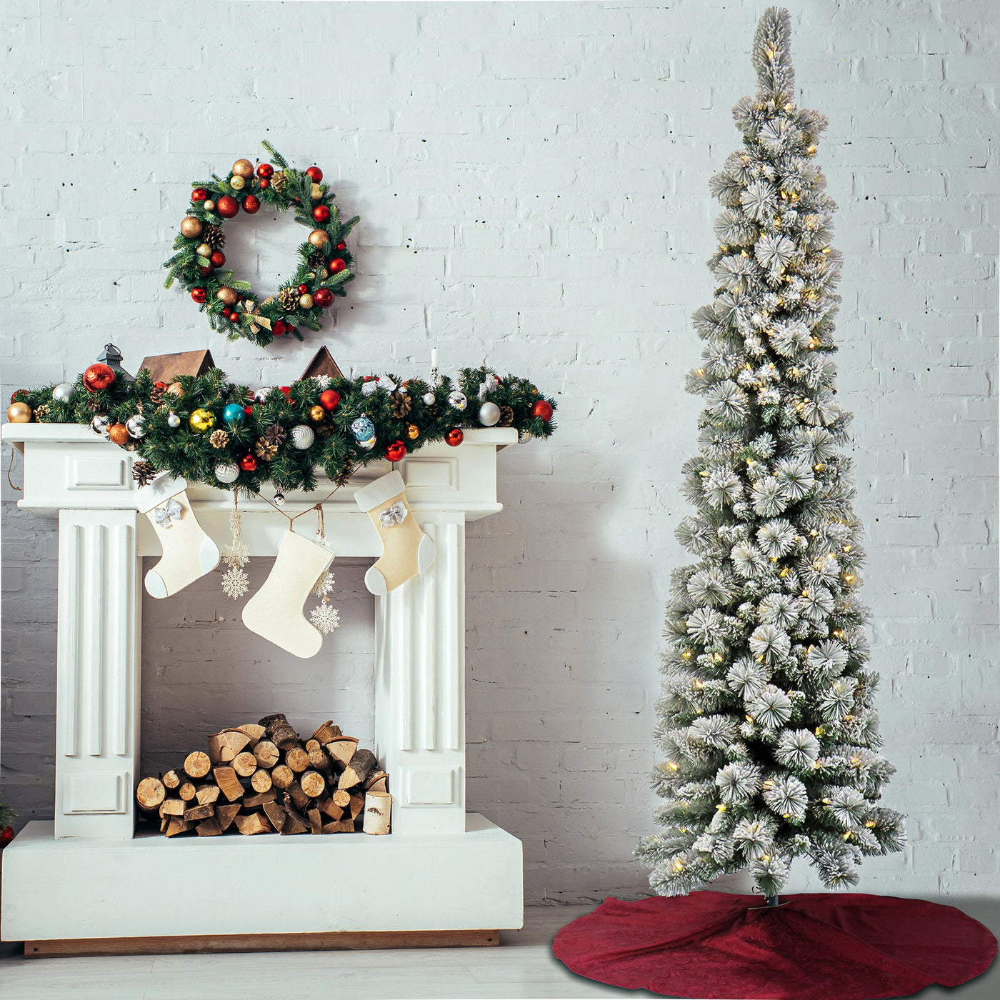 7 ft. Pre-Lit Snowy Methow Pencil Slim Tree with LED Lights