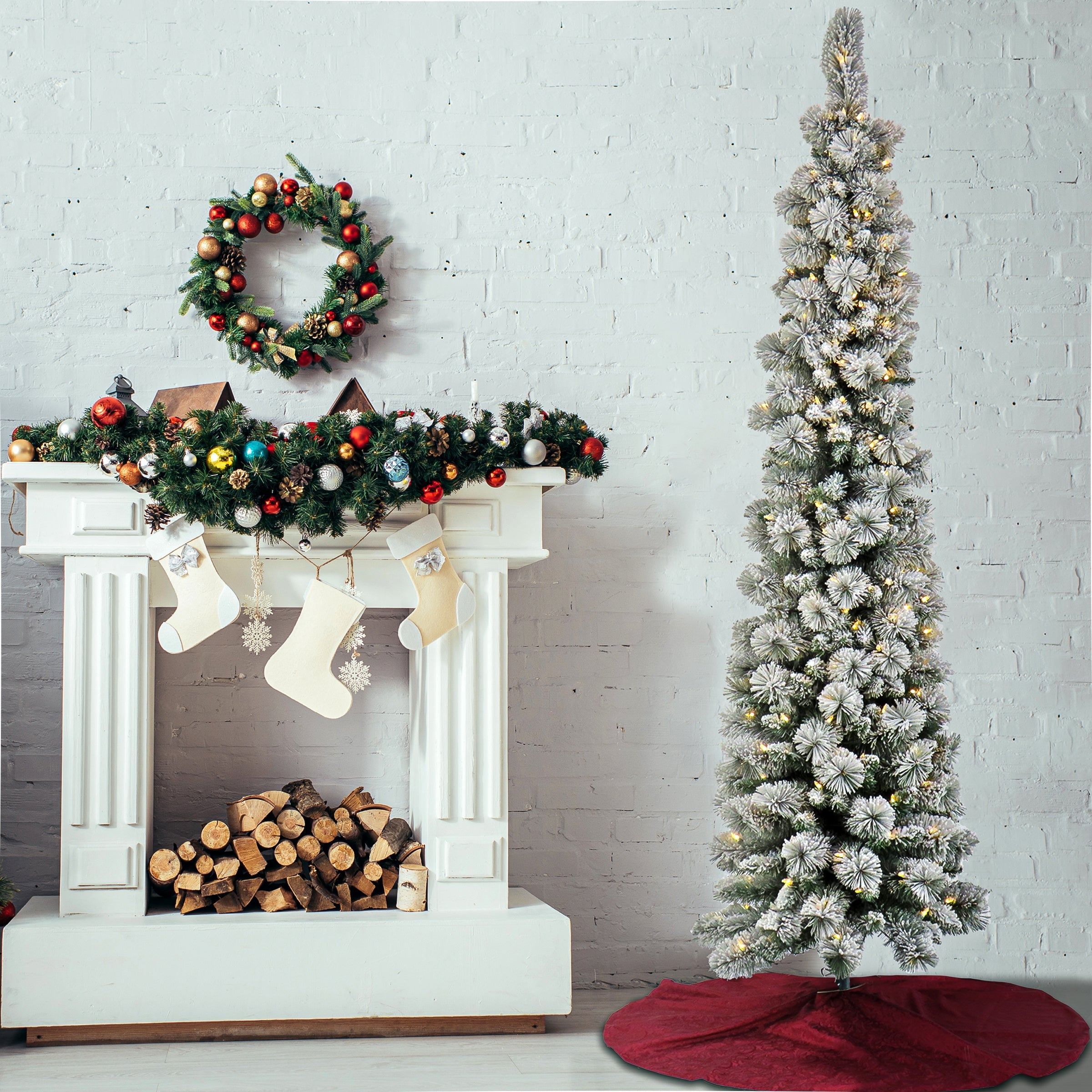 7 ft. Pre-Lit Snowy Methow Pencil Slim Tree with LED Lights