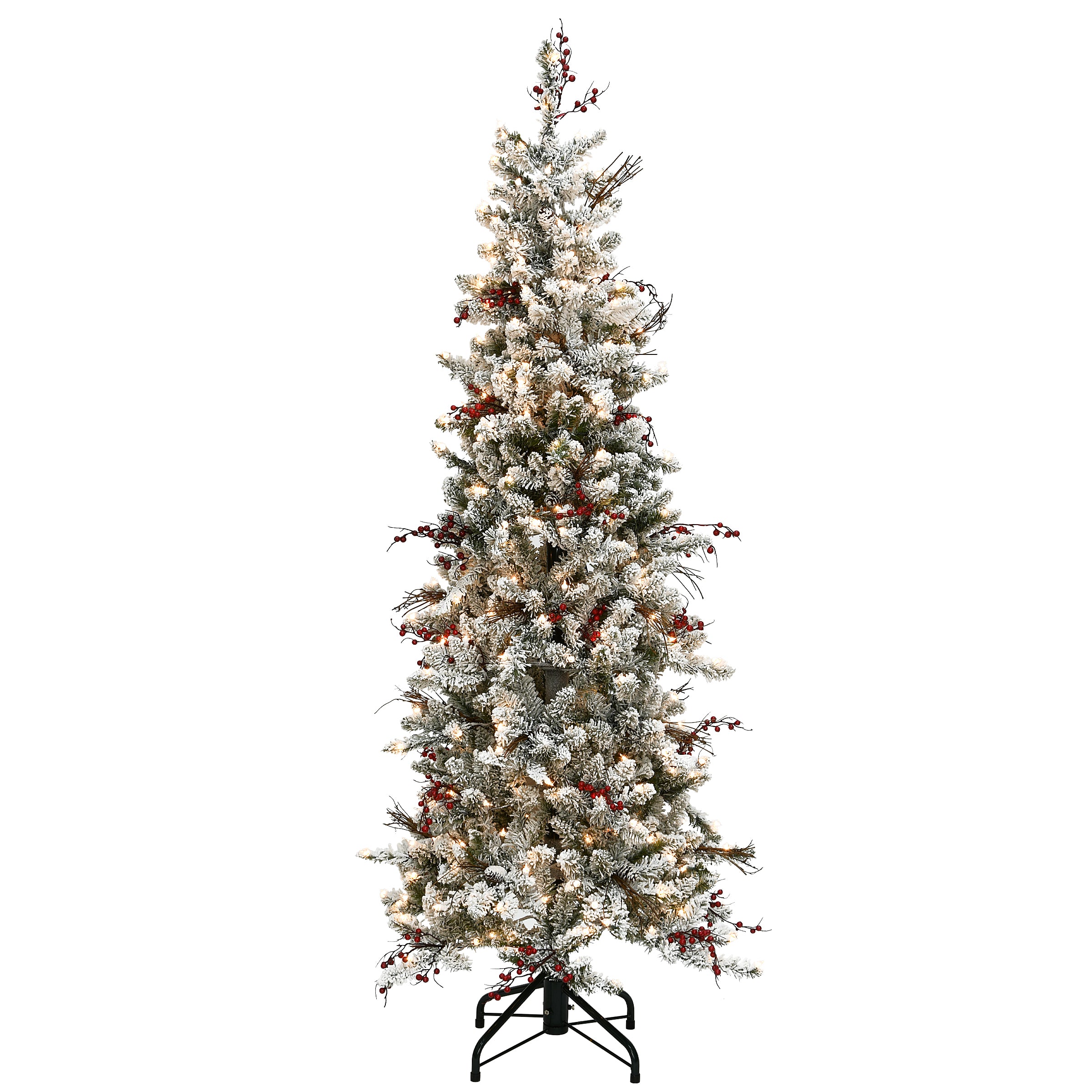 6.5 ft. Pre-Lit Snowy Freehold Spruce Pencil Slim Tree with Clear Lights