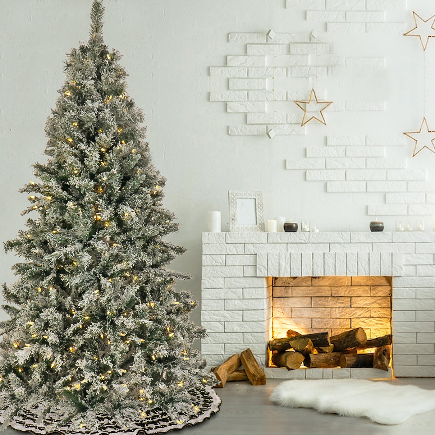 7.5 ft. Pre-Lit Snowy Harwich Tree with PowerConnect Dual Colored LED Lights