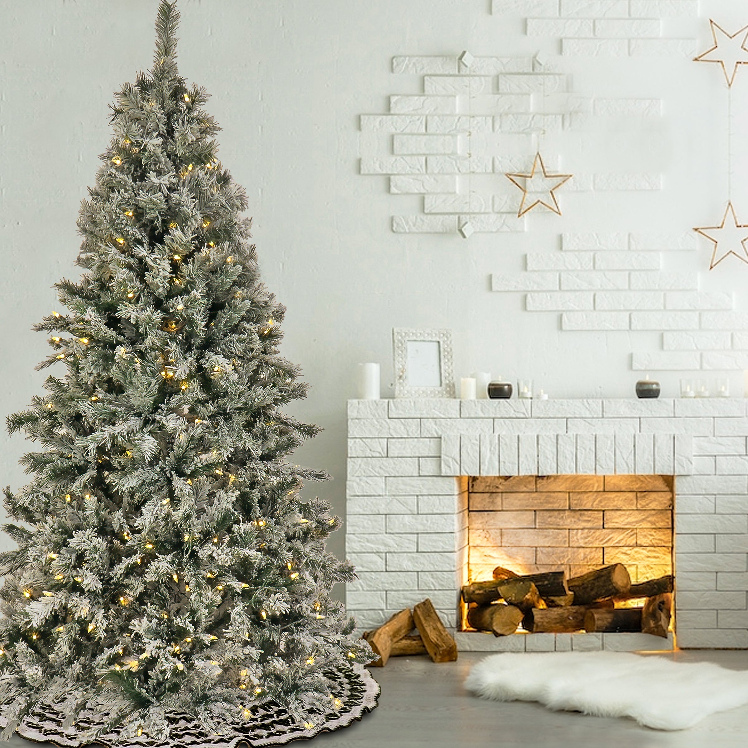 7.5 ft. Pre-Lit Snowy Harwich Tree with PowerConnect Dual Colored LED Lights