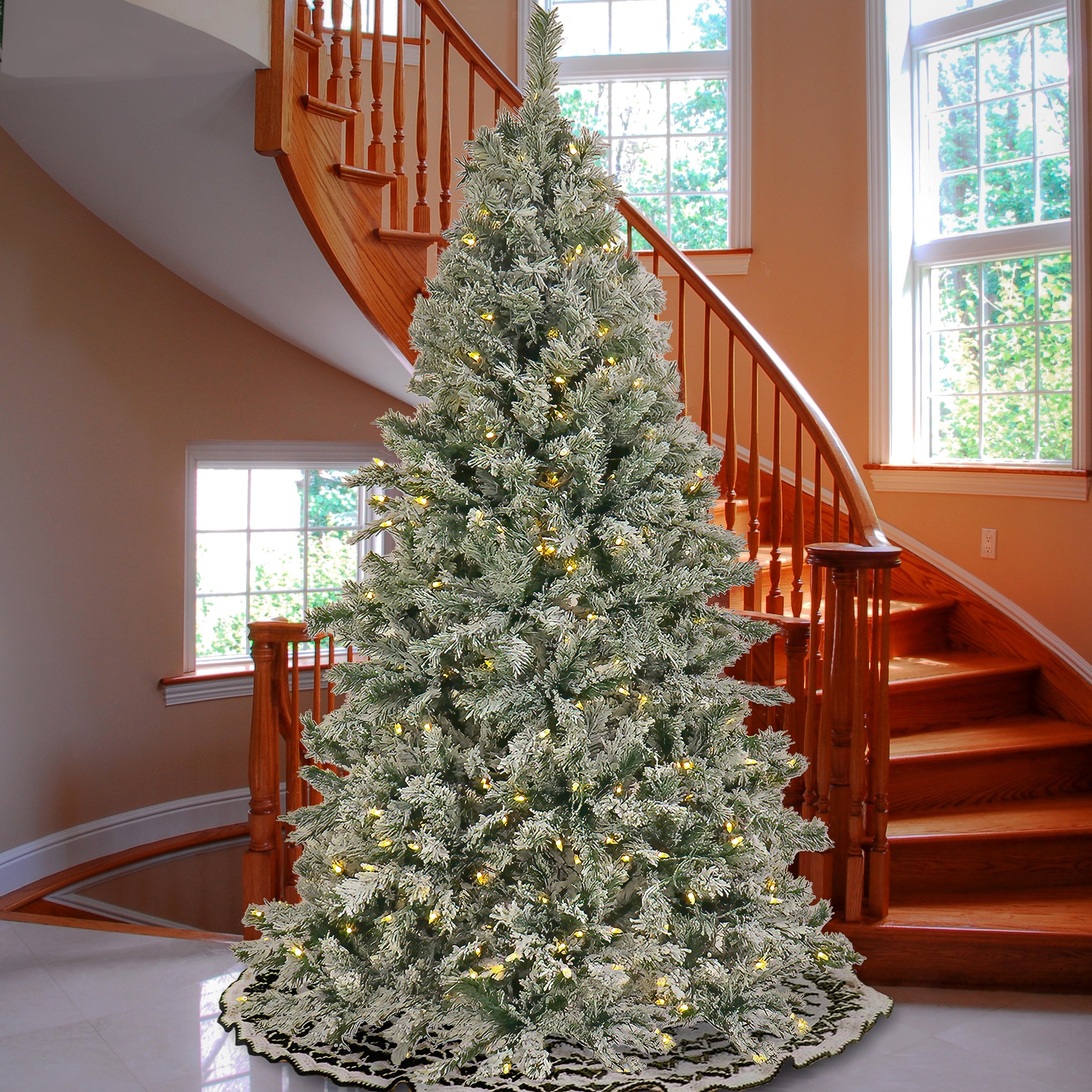 9 ft. Pre-Lit Snowy Harwich Tree with PowerConnect Dual Colored LED Lights