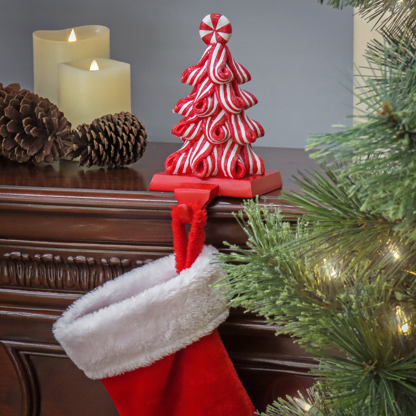 8 in. HGTV Home Collection White Stripe Candy Tree Stocking Holder