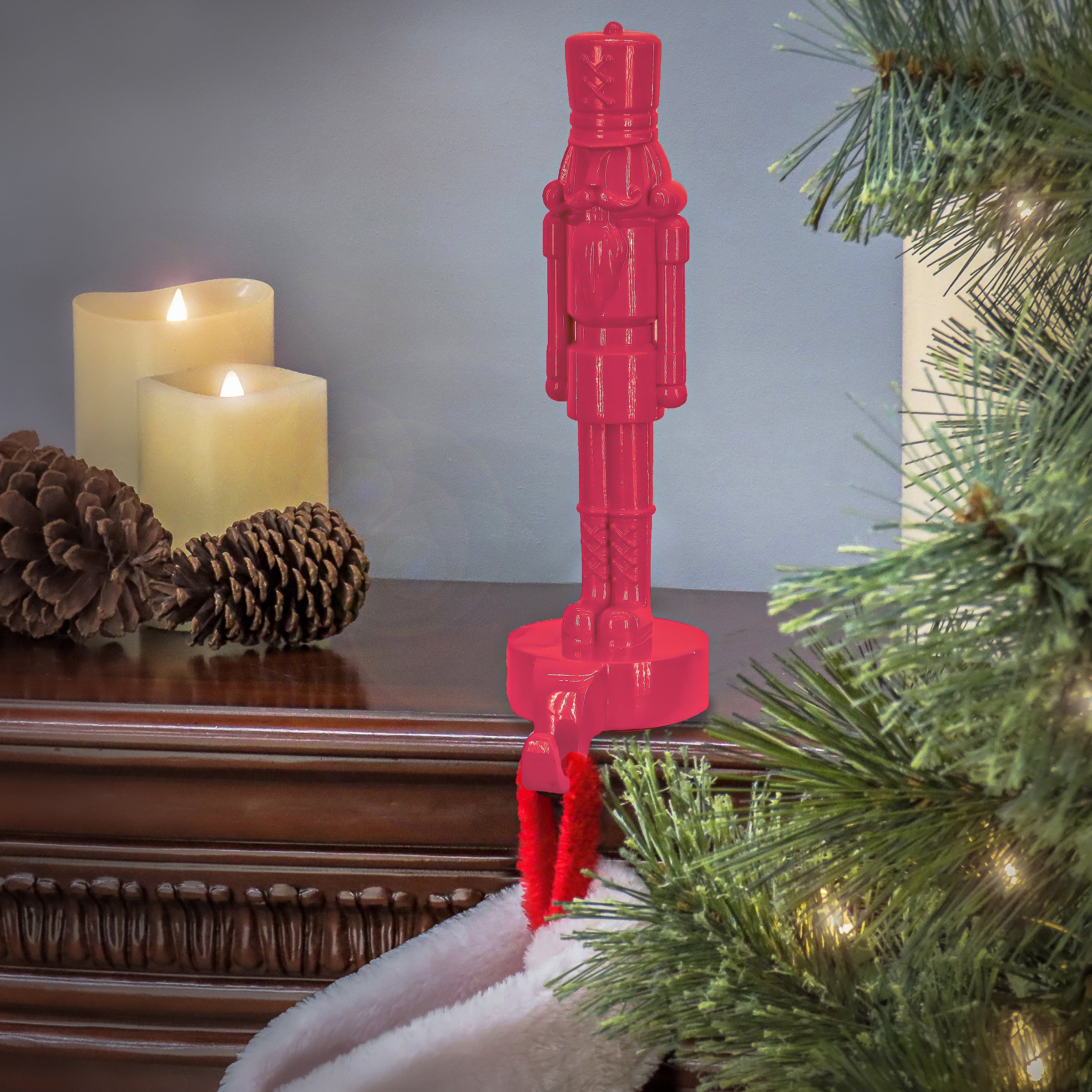 10 in. HGTV Home Collection Resin Nut Cracker- Pink Stocking Holder