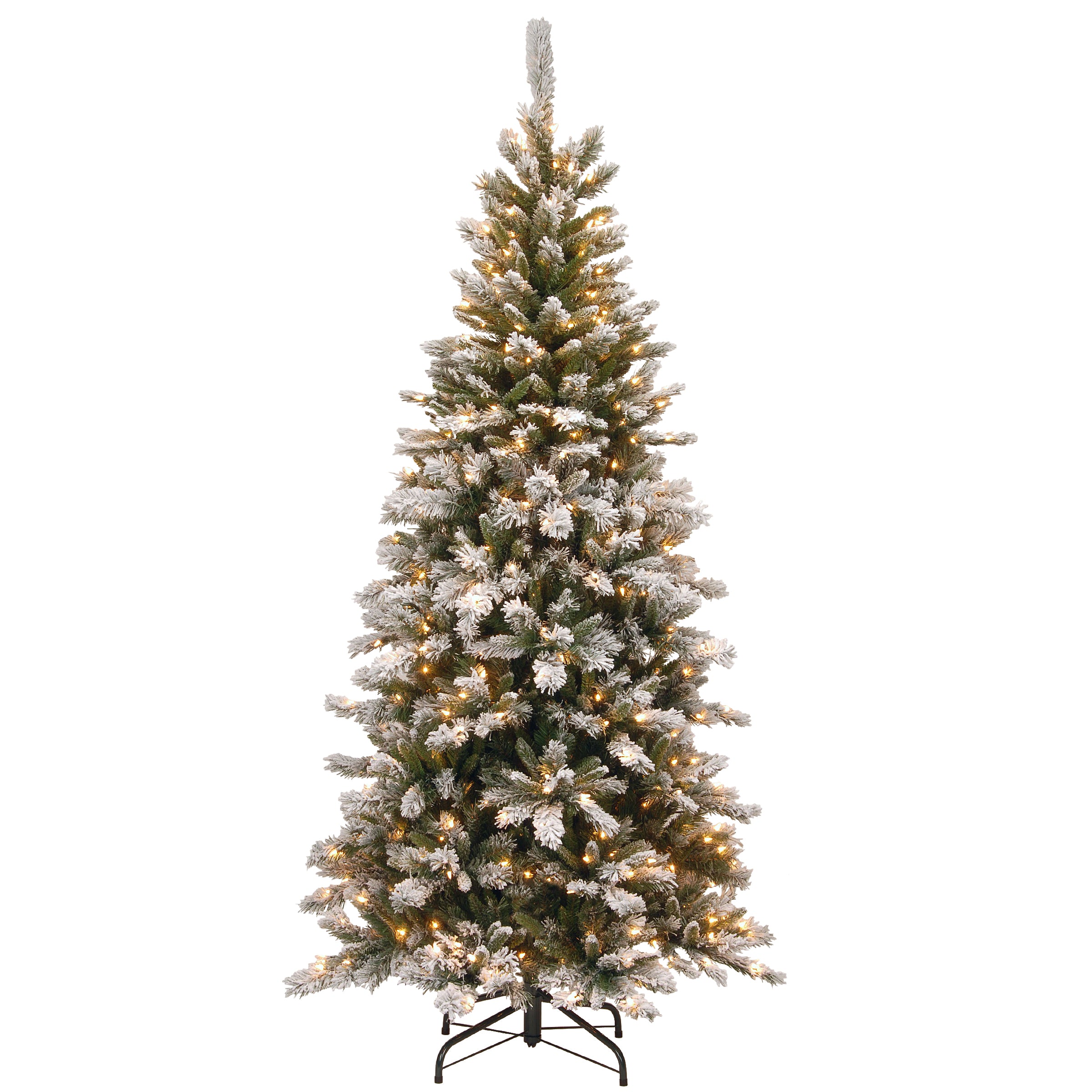 7.5 ft. Pre-Lit Snowy Mountain Pine Slim Tree with Clear Lights