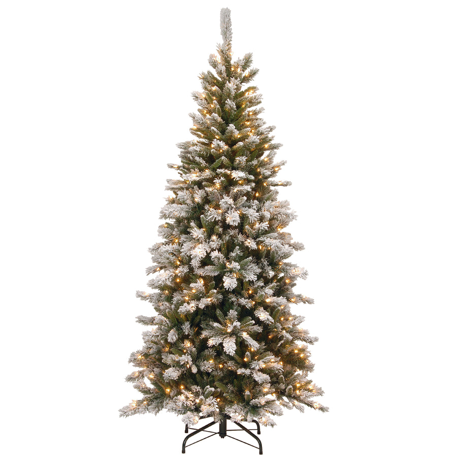 7.5 ft. Pre-Lit Snowy Mountain Pine Slim Tree with Clear Lights