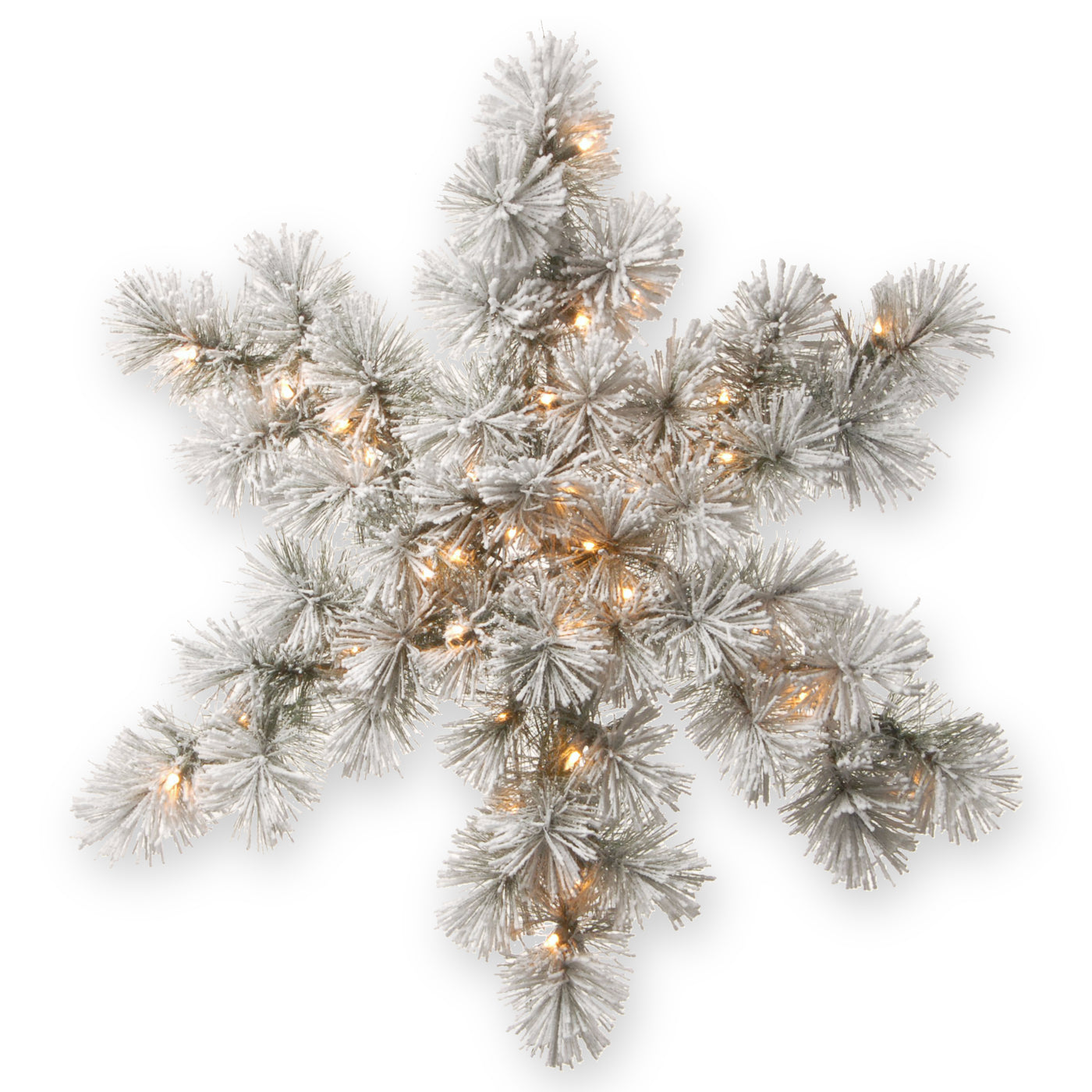 32 in. Pre-Lit Snowy Bristle Pine Snowflake with Warm White LED Lights