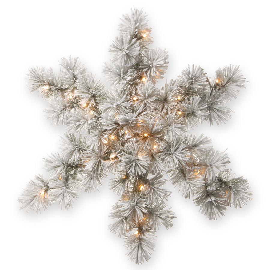 32 in. Pre-Lit Snowy Bristle Pine Snowflake with Warm White LED Lights