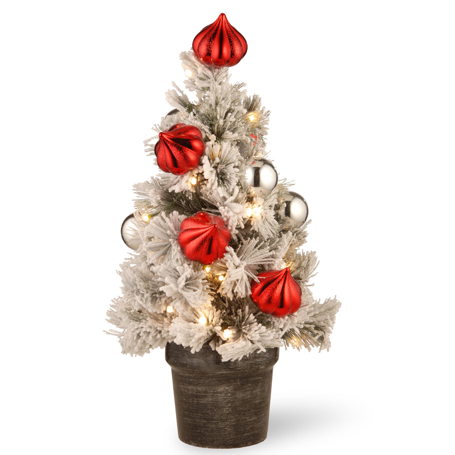2 ft. Pre-Lit Snowy Bristle Pine Tree with LED Lights