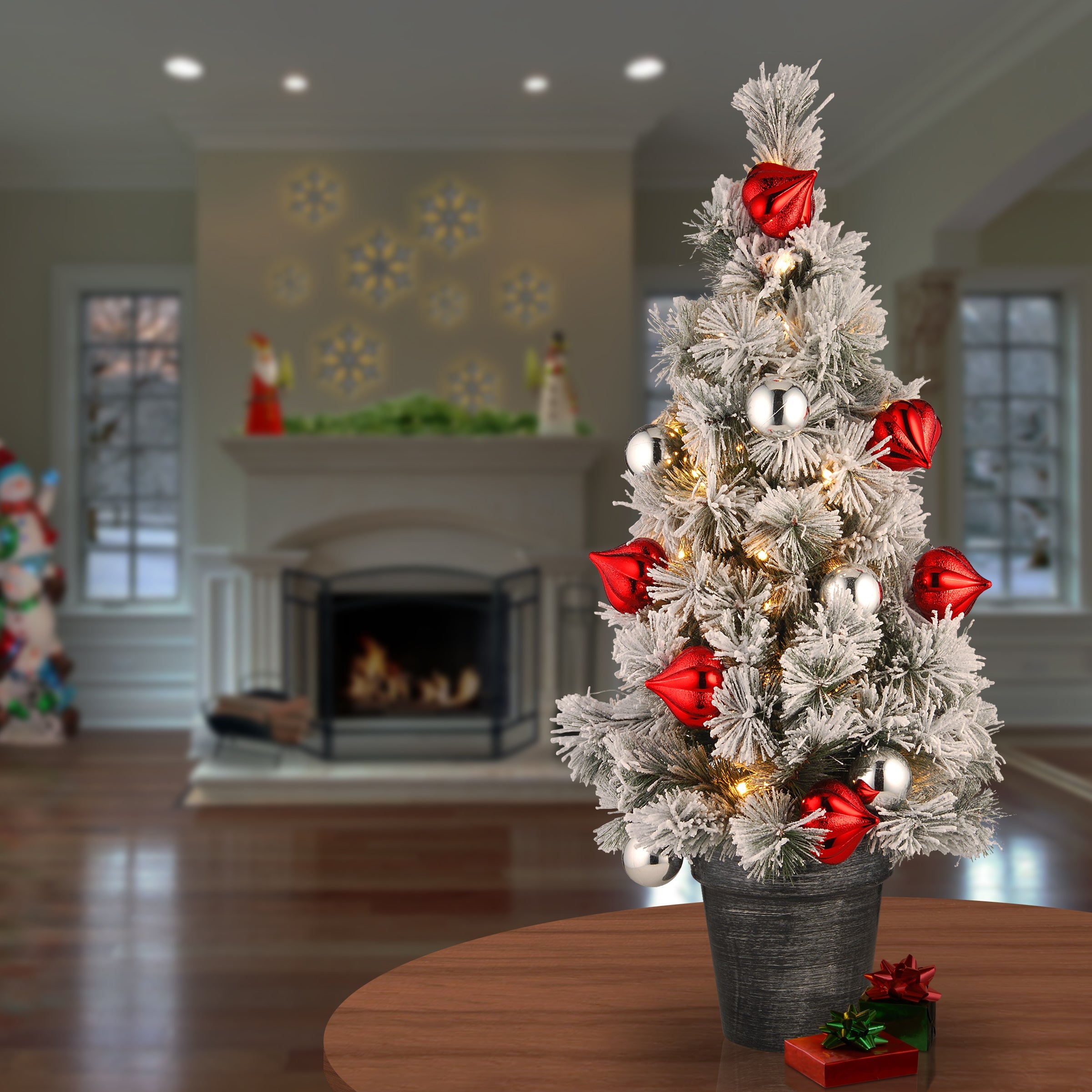 2 ft. Pre-Lit Snowy Bristle Pine Tree with LED Lights