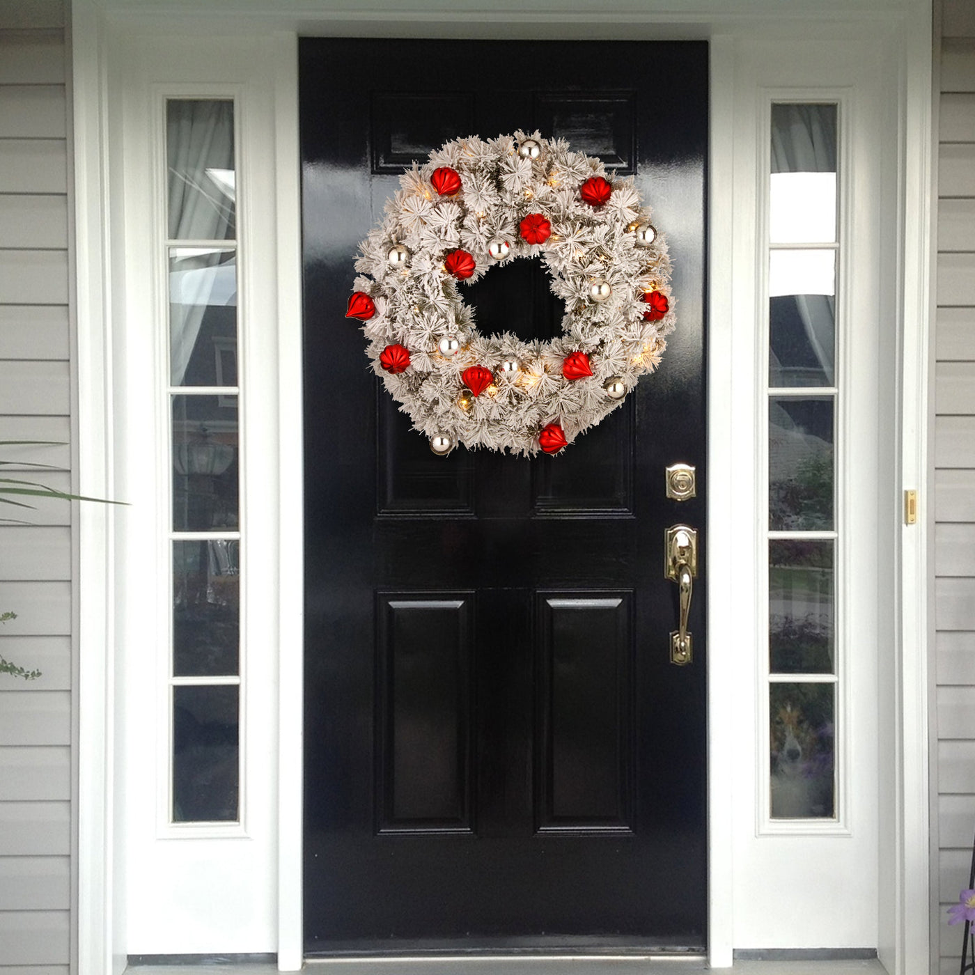 30 in. Pre-Lit Snowy Bristle Pine Wreath with LED Lights