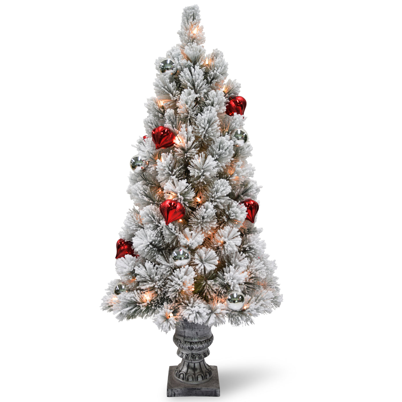 4 ft. Pre-Lit Snowy Bristle Pine Tree with Clear Lights