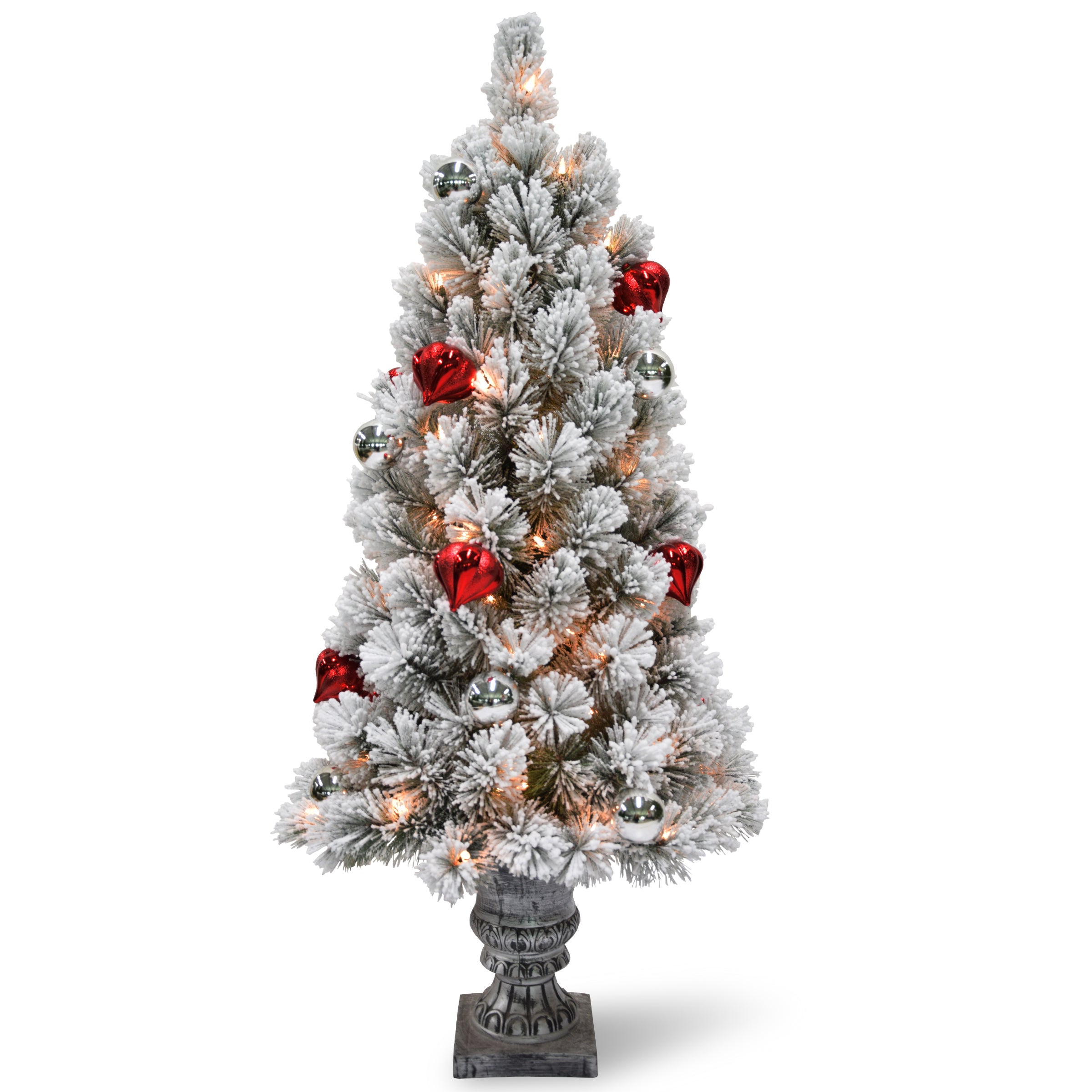 4 ft. Pre-Lit Snowy Bristle Pine Tree with Clear Lights