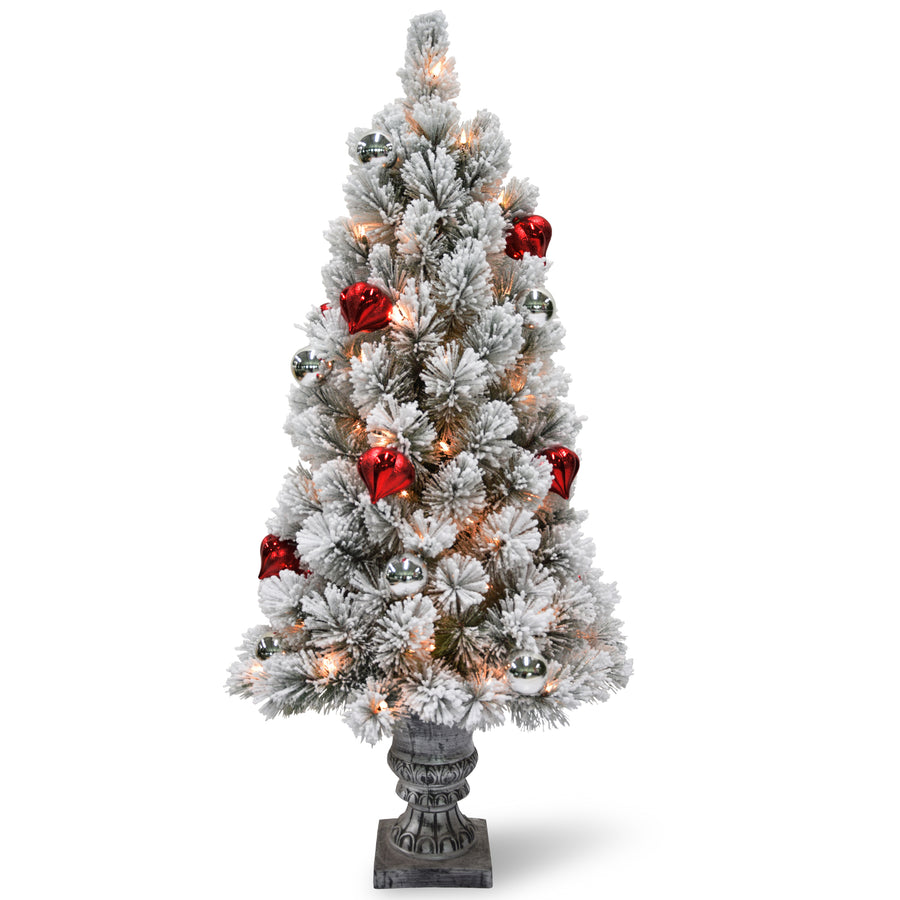4 ft. Pre-Lit Snowy Bristle Pine Tree with Clear Lights