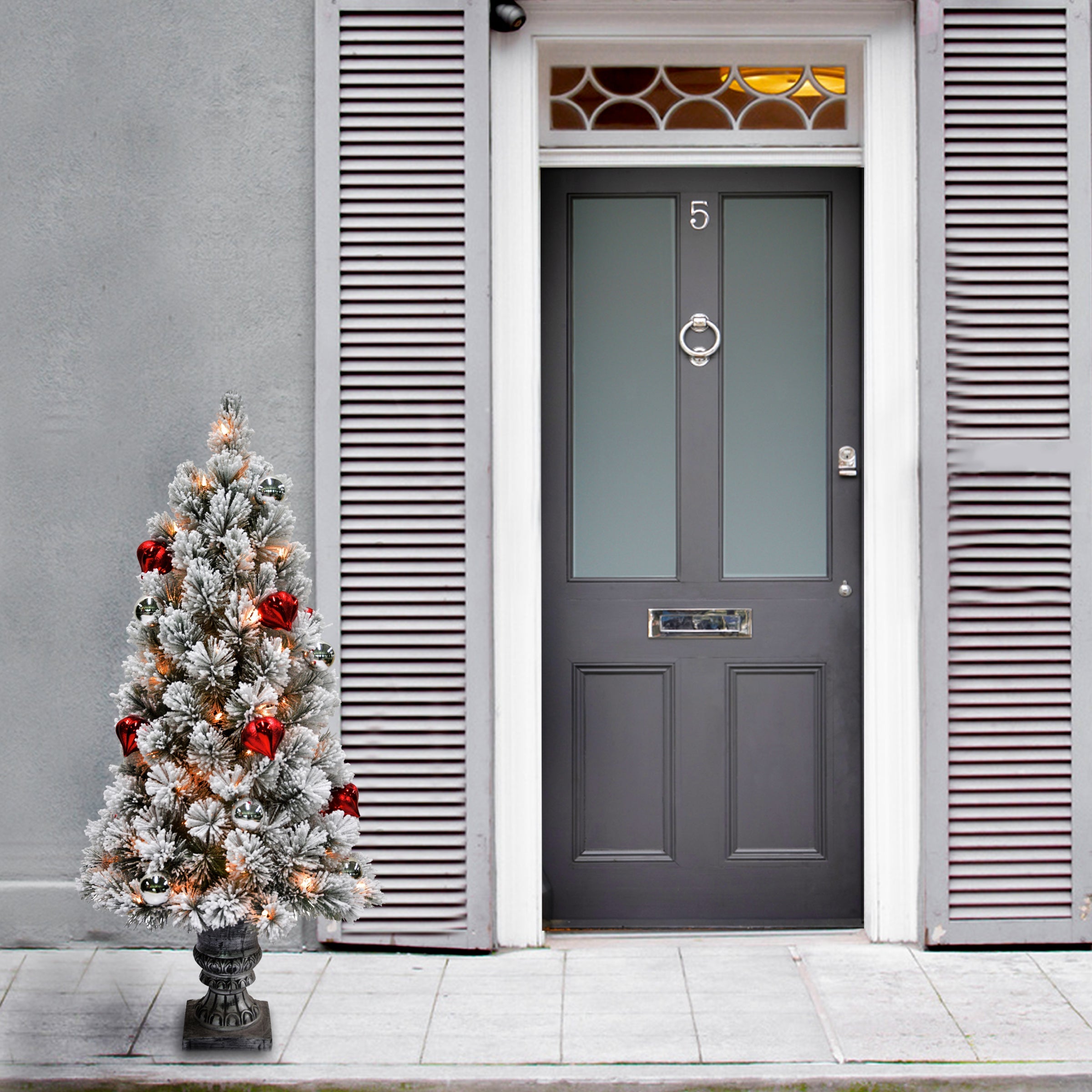 5 ft. Pre-Lit Snowy Bristle Pine Tree with Clear Lights