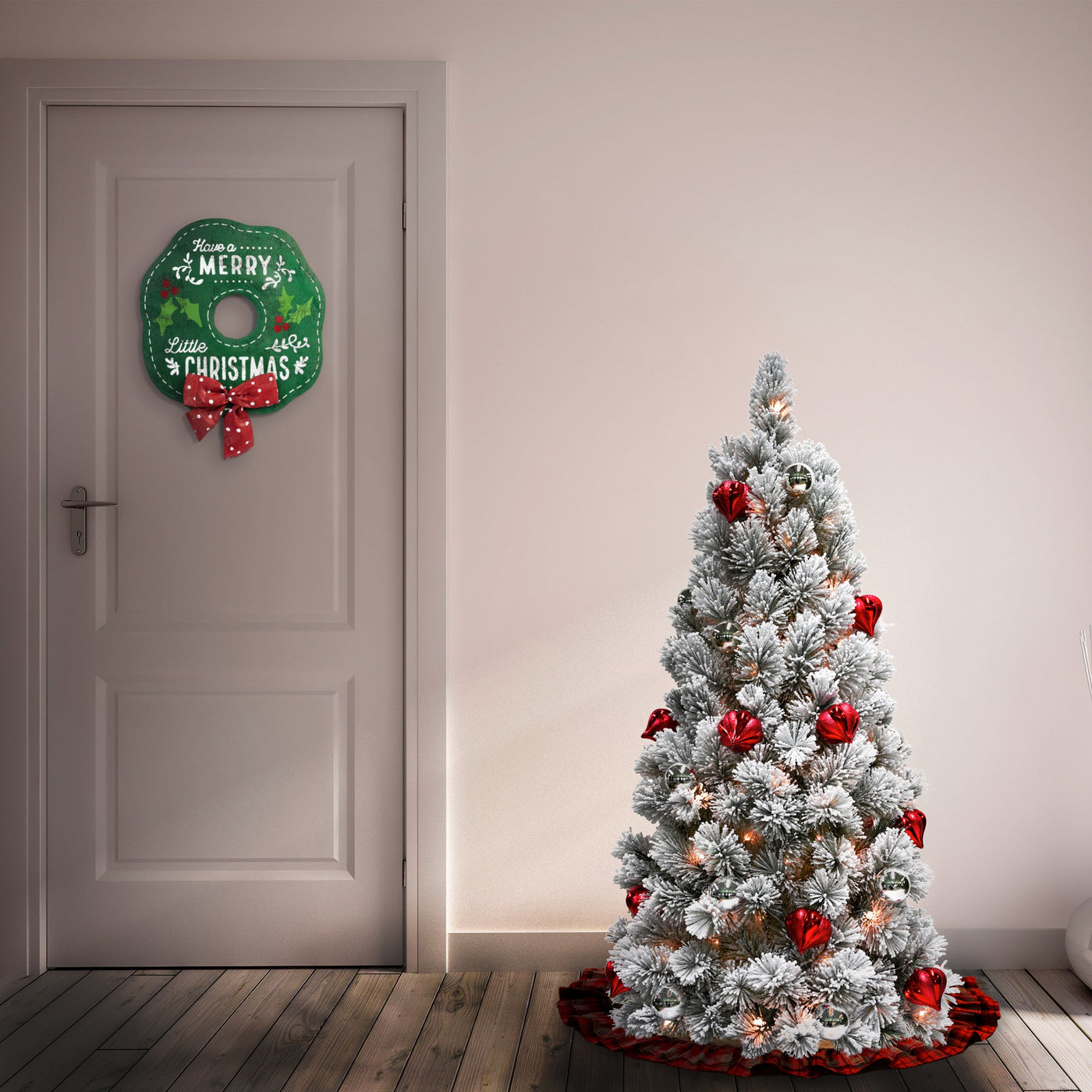 4.5 ft. Pre-Lit Snowy Bristle Pine Tree with Clear Lights