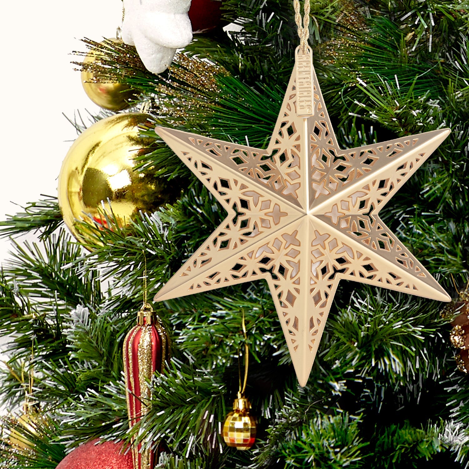 Scentsicles Decorative Ornament, Metal Gold Star, White Winter Fir with Refill