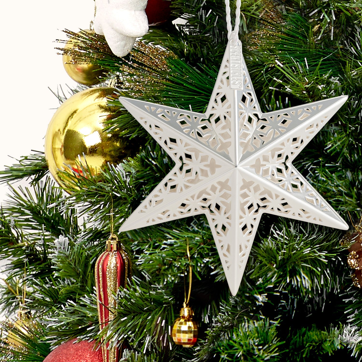 Scentsicles Decorative Ornament, Metal White Star, White Winter Fir with Refill