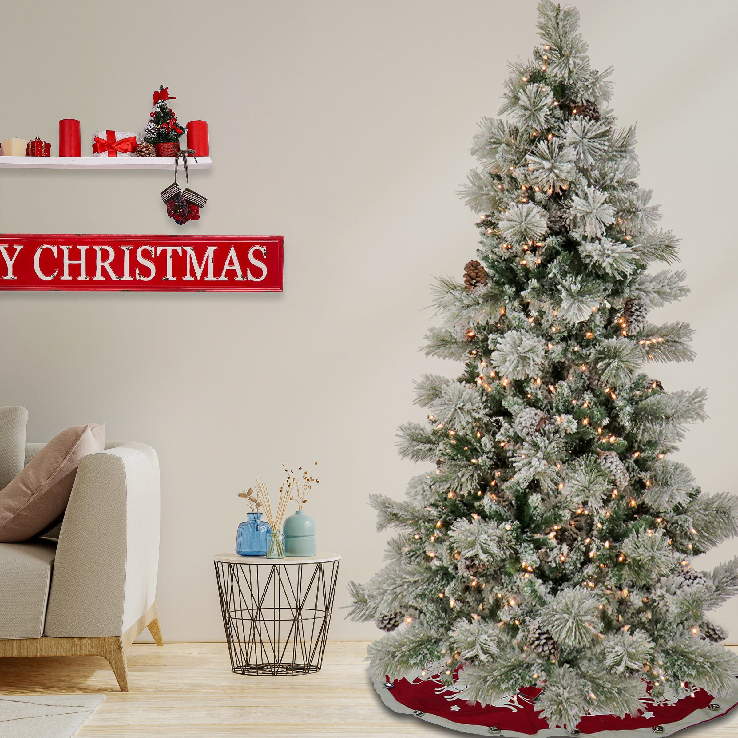 7.5 ft. Pre-Lit Snowy Yorkshire Tree with Clear Lights