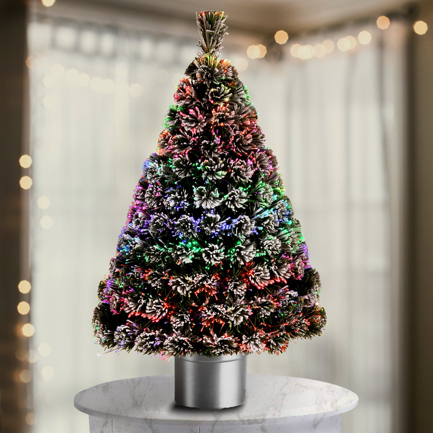 48 in. Pre-Lit Fiber Optic Evergreen Flocked Tree