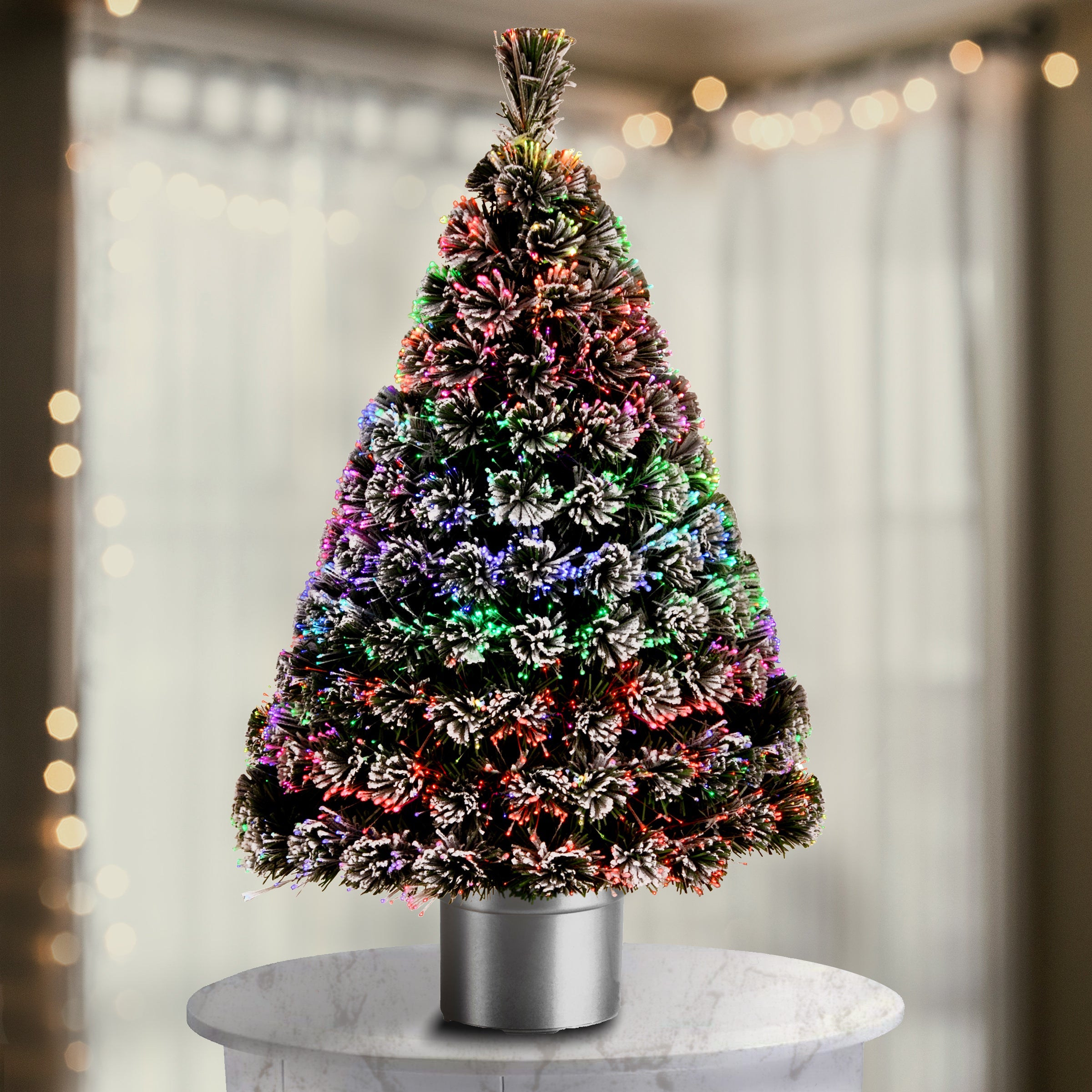 48 in. Pre-Lit Fiber Optic Evergreen Flocked Tree