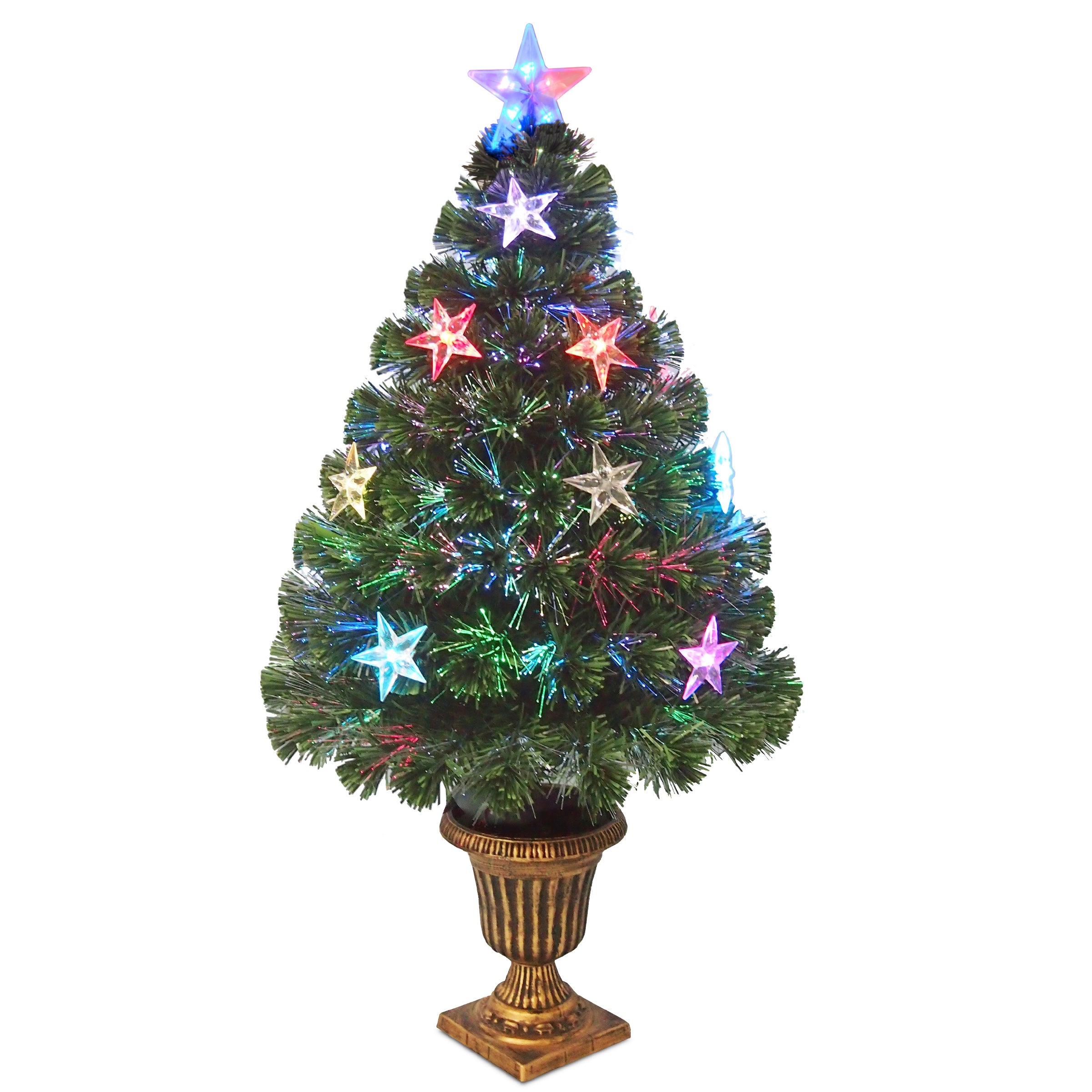 36 in. Pre-Lit Fiber Optic Evergreen Firework Tree with Star Decorations