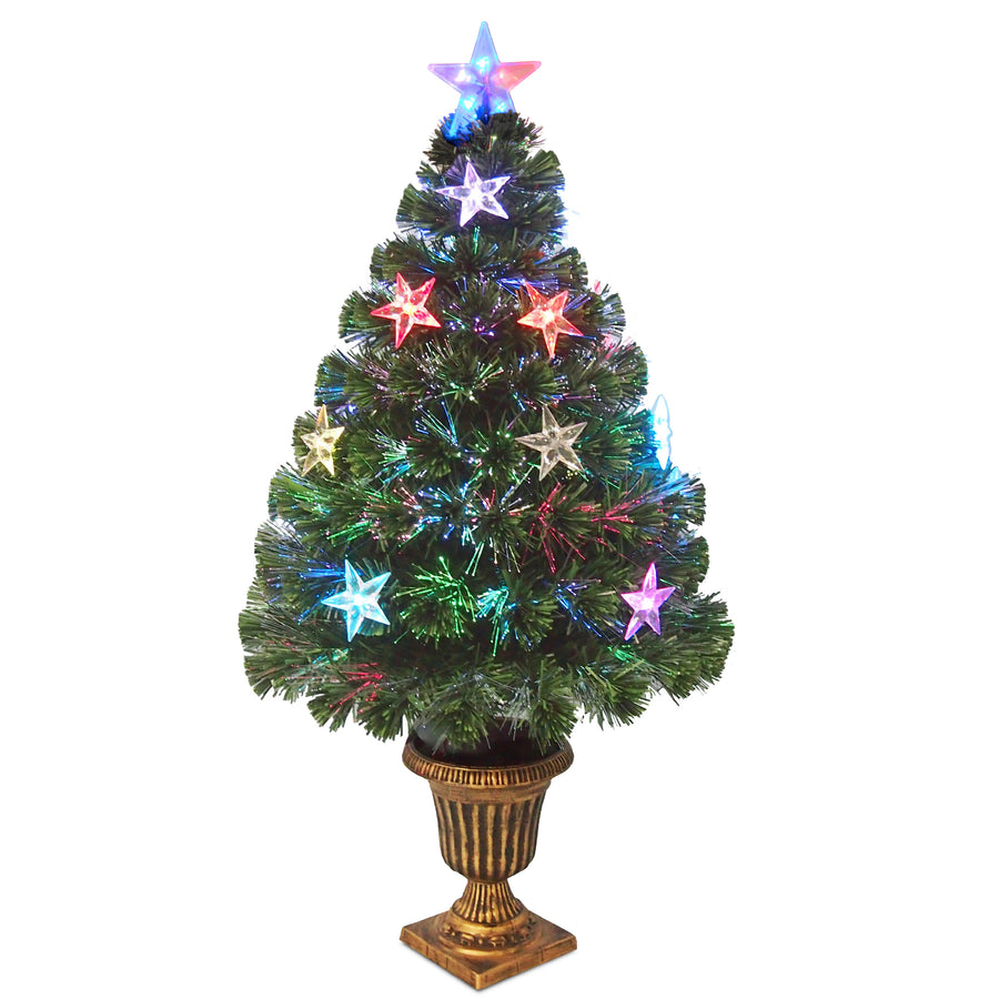 36 in. Pre-Lit Fiber Optic Evergreen Firework Tree with Star Decorations