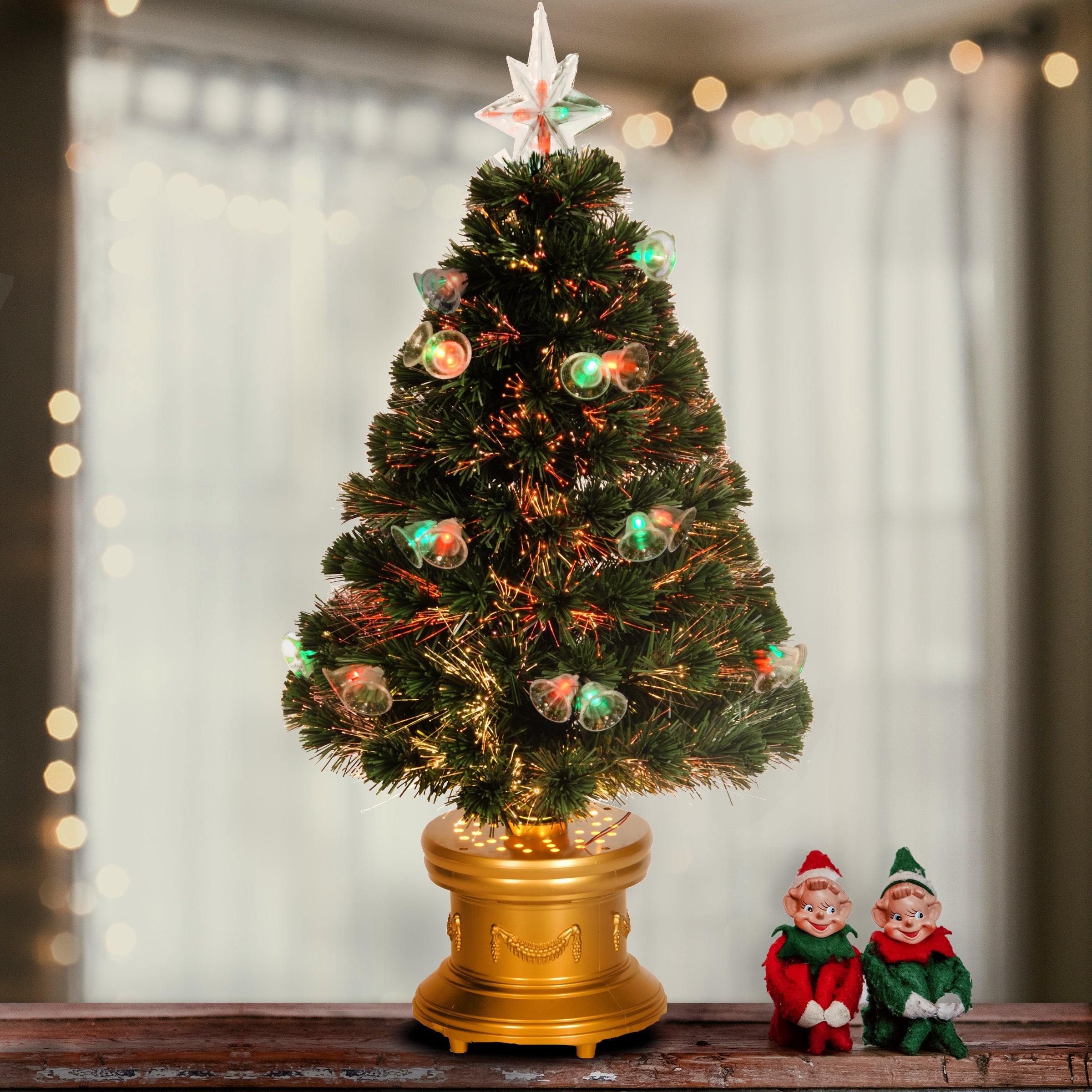 36 in. Pre-Lit Fiber Optic Fireworks Double Bell Tree