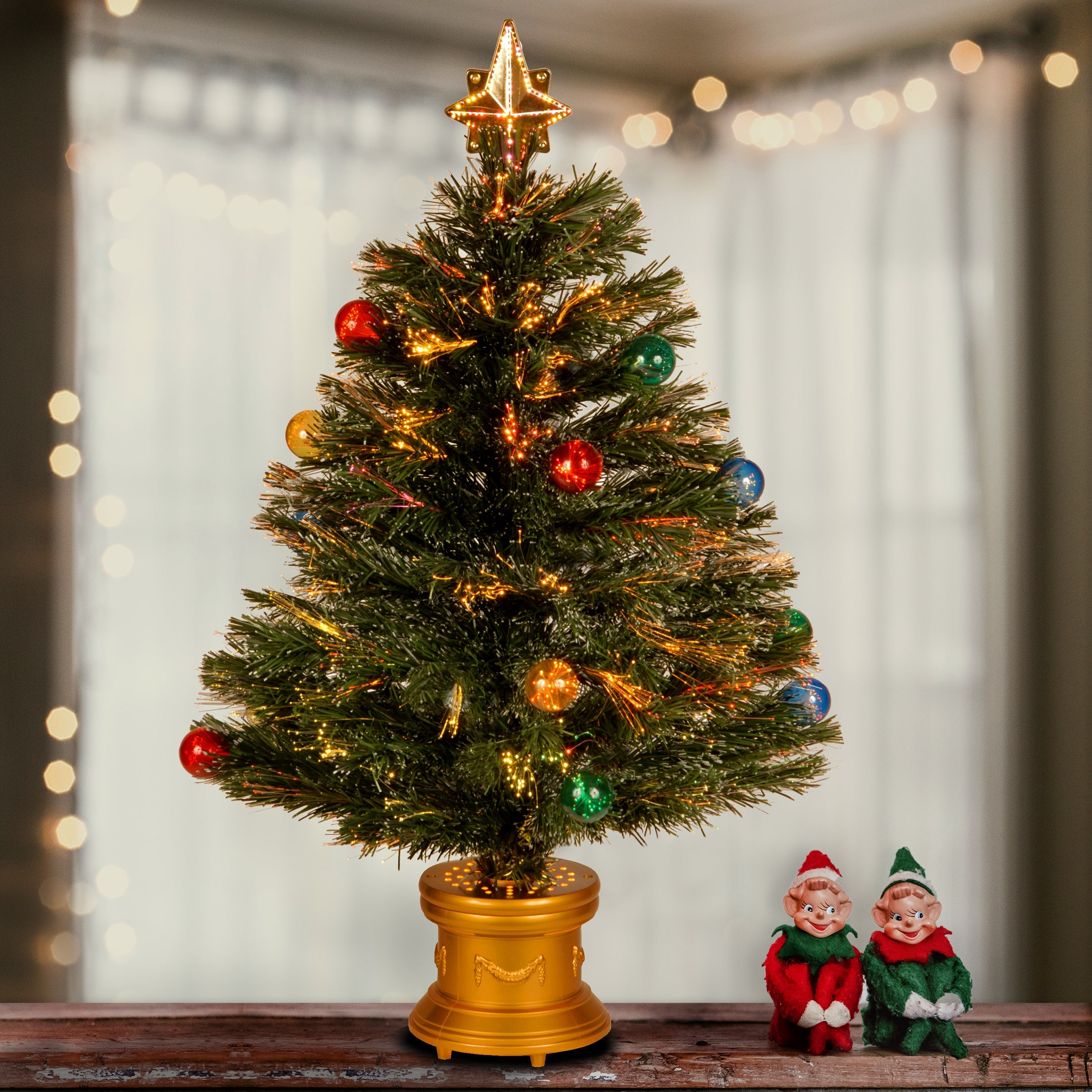 32 in. Pre-Lit Fiber Optic Fireworks Tree with Ball Ornaments