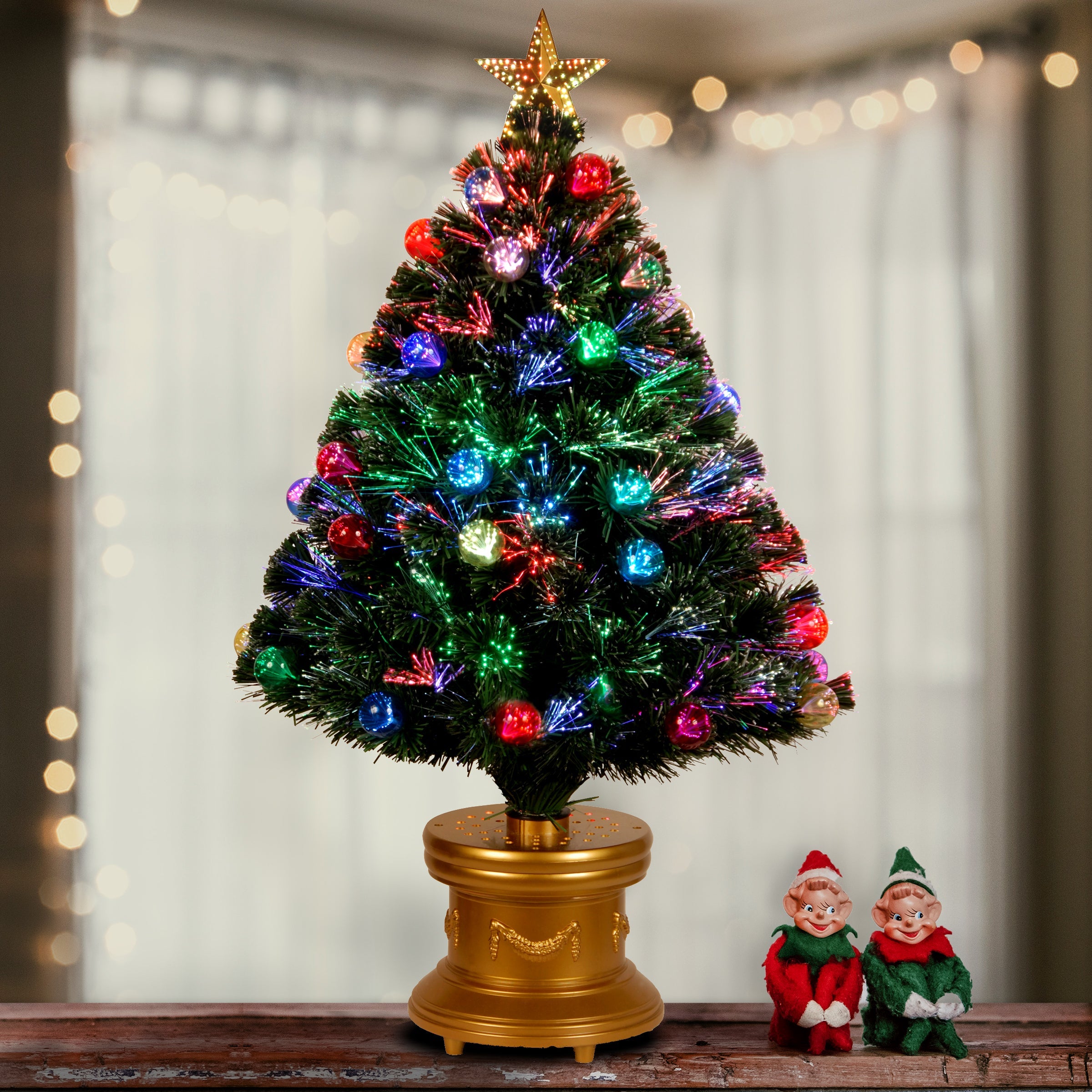 36 in. Pre-Lit Fiber Optic Fireworks Tree with Ball Ornaments