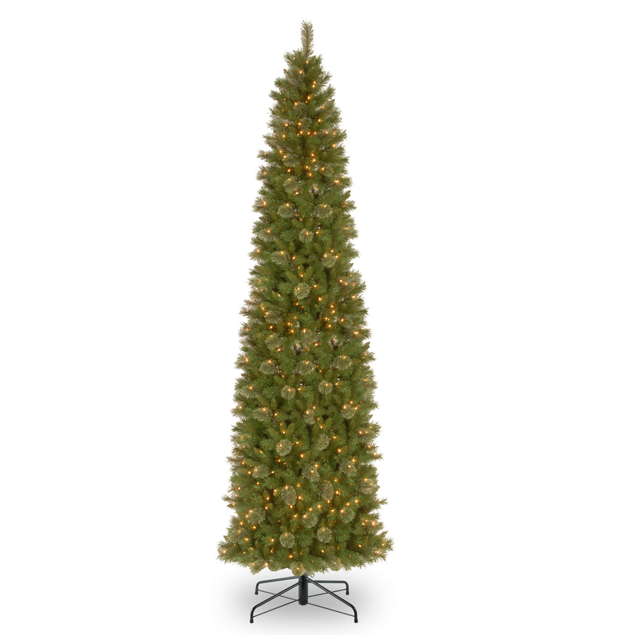 12 ft. Pre-Lit Tacoma Pine Pencil Slim Tree with Clear Lights