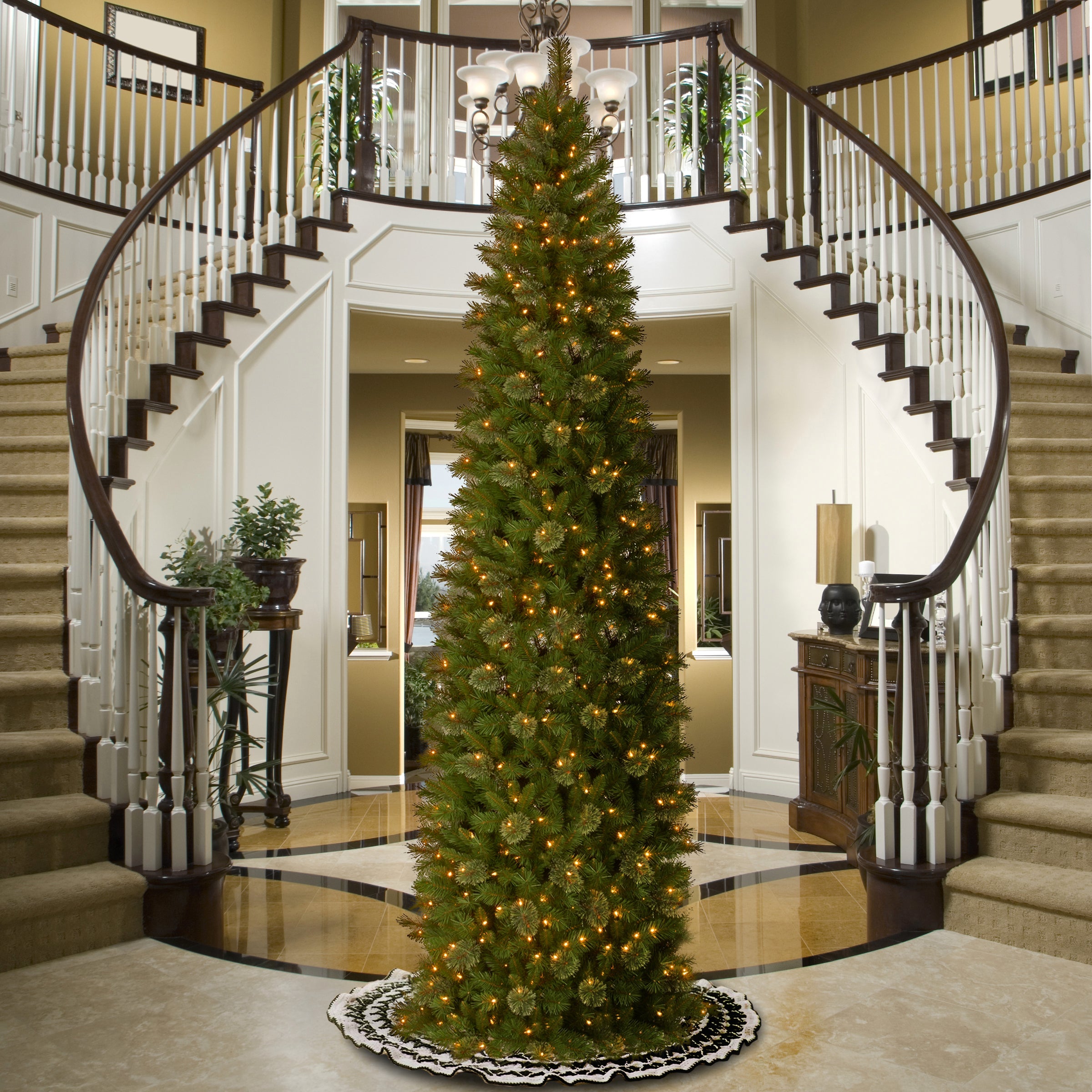 12 ft. Pre-Lit Tacoma Pine Pencil Slim Tree with Clear Lights