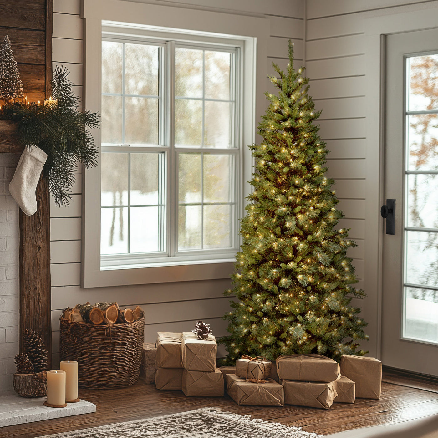 6.5 ft. Pre-Lit Tiffany Fir Slim Tree with Clear Lights PVC Branch Tips
