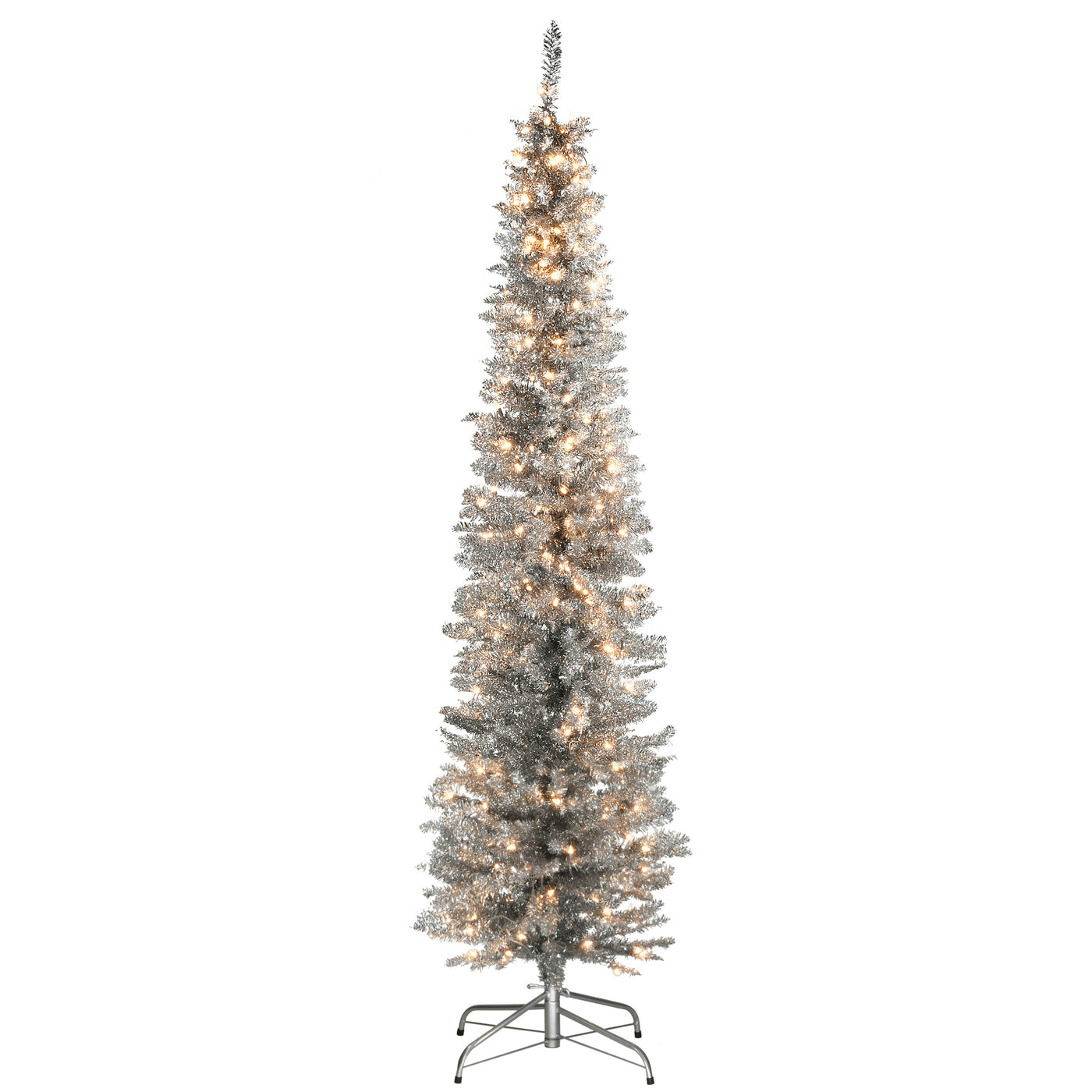 6 ft. Pre-Lit Tinsel Collection Silver Tree with Clear Lights