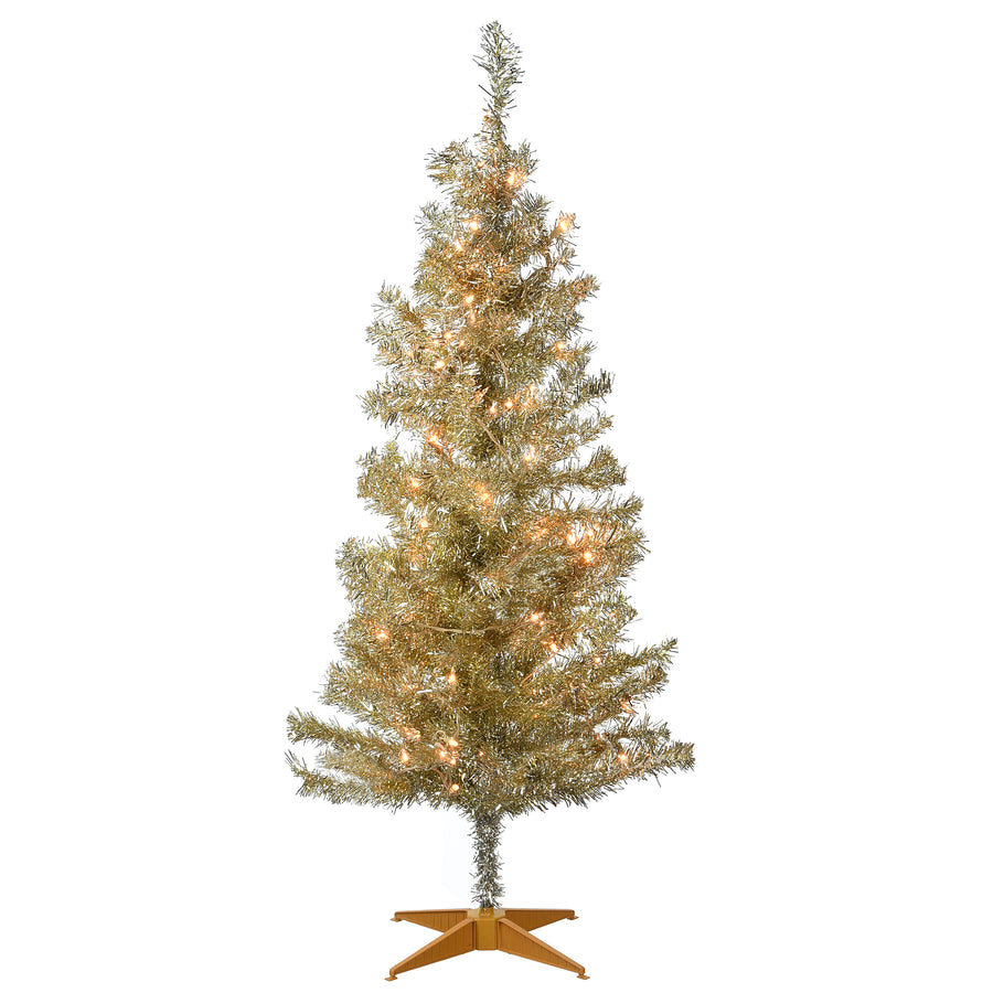 4 ft. Pre-Lit Tinsel Collection Champagne Tree with Clear Lights