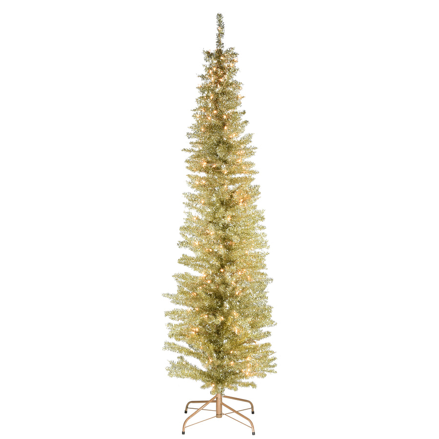 6 ft. Pre-Lit Tinsel Collection Champagne Tree with Clear Lights