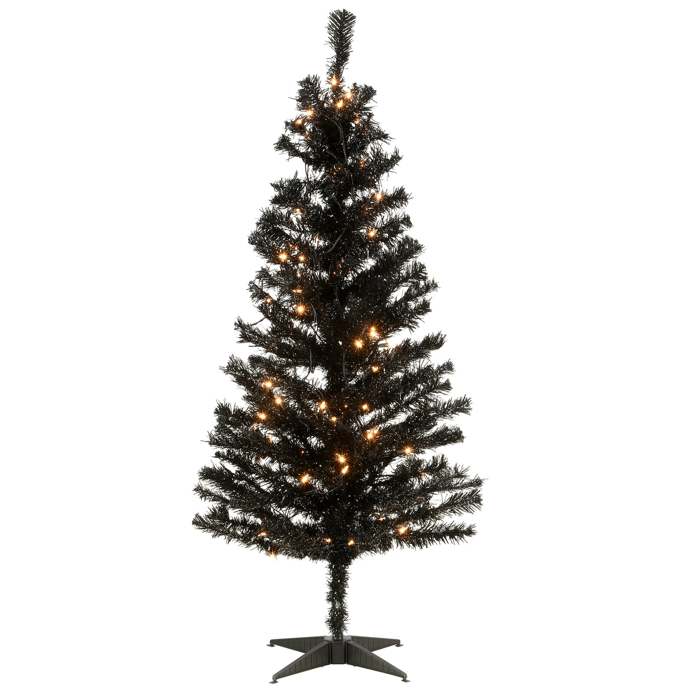 4 ft. Halloween Pre-Lit Black Tinsel Tree with White Lights