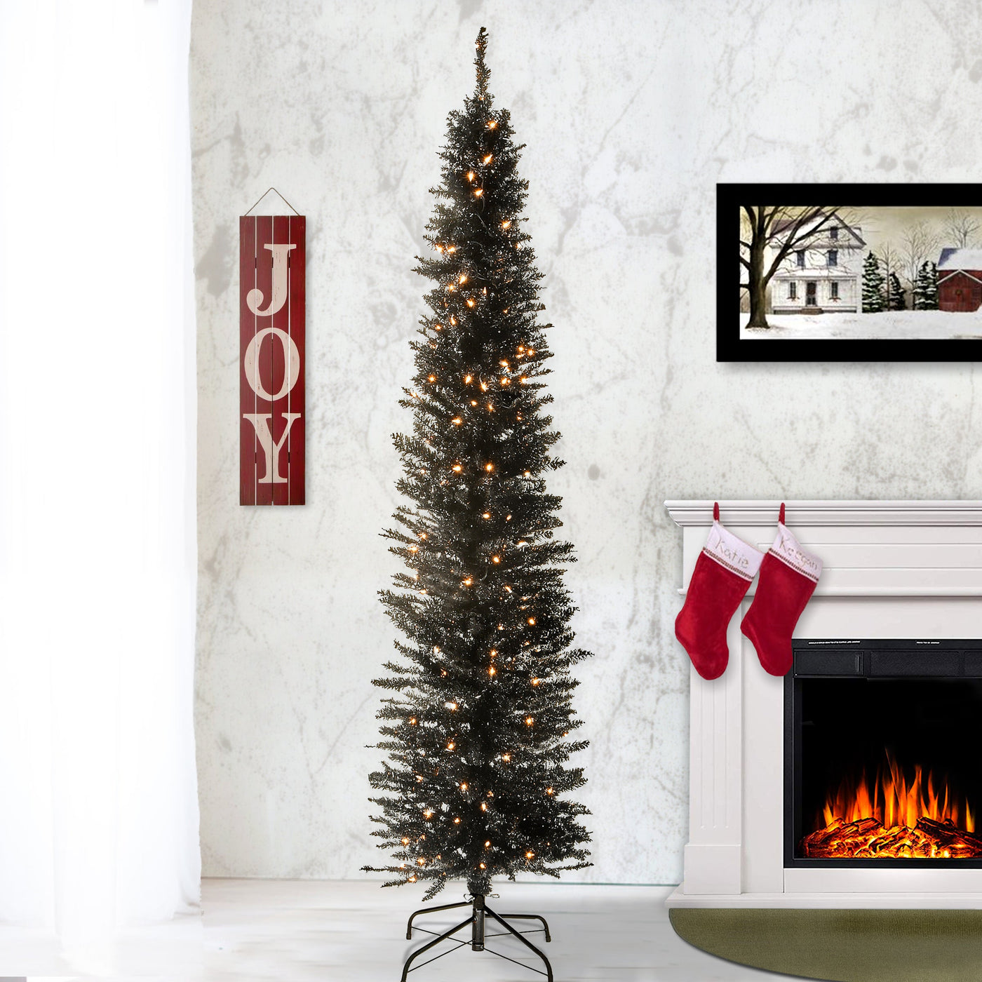 6 ft. Pre-Lit Tinsel Collection Black Tree with Clear Lights