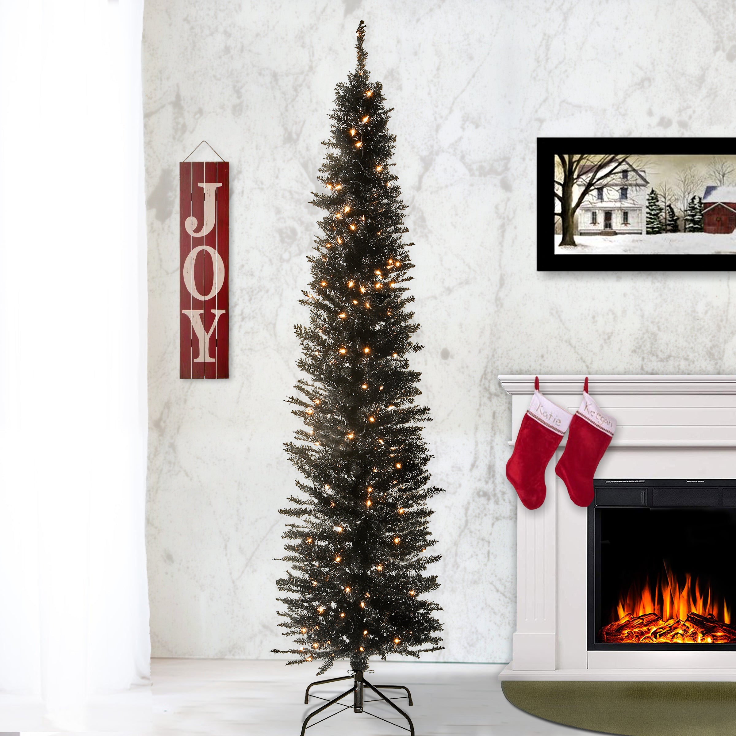 6 ft. Pre-Lit Tinsel Collection Black Tree with Clear Lights