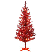 4 ft. Pre-Lit Tinsel Collection Red Tree with Clear Lights