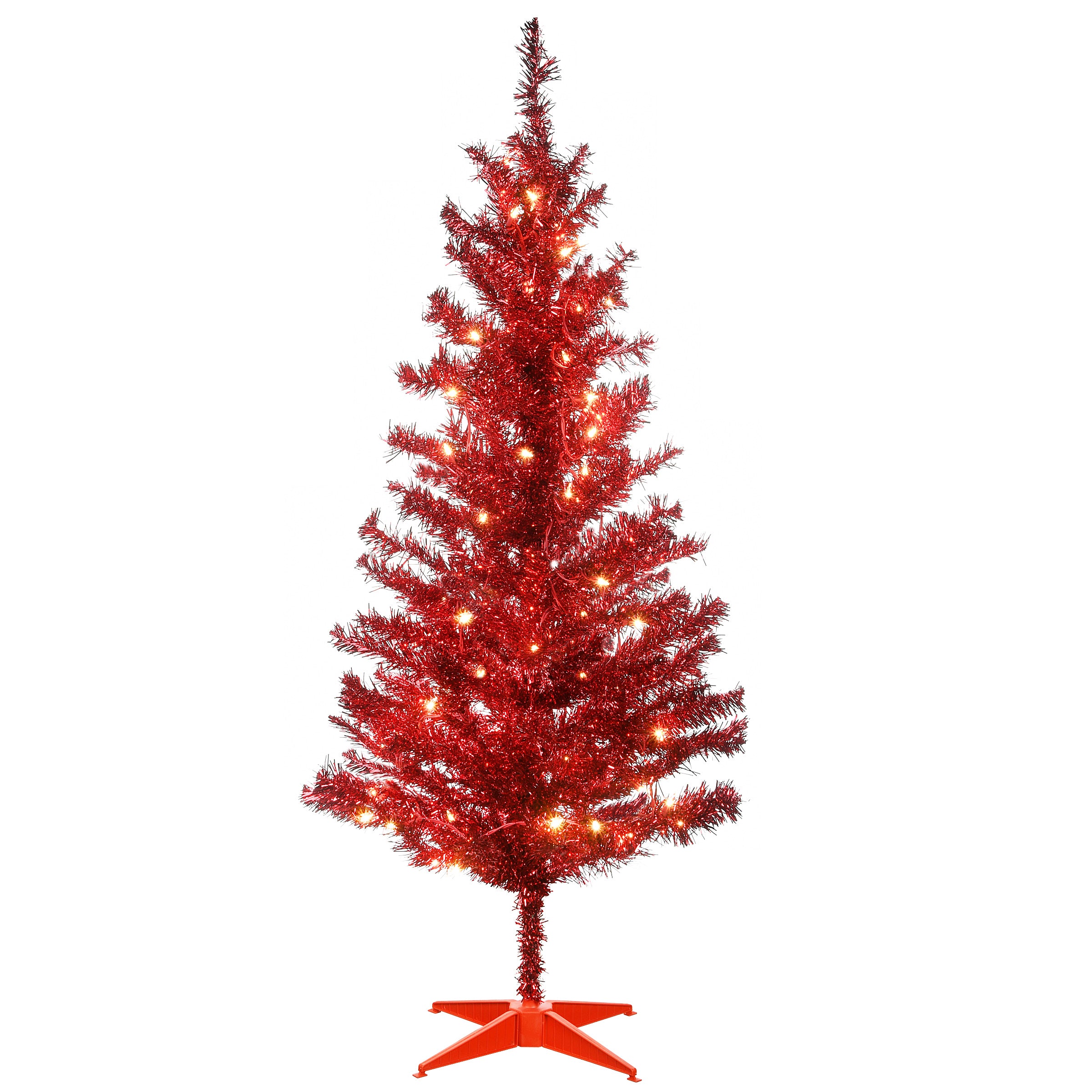 4 ft. Pre-Lit Tinsel Collection Red Tree with Clear Lights