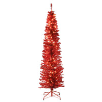 6 ft. Pre-Lit Tinsel Collection Red Tree with Clear Lights