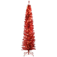 7 ft. Pre-Lit Tinsel Collection Red Tree with Clear Lights