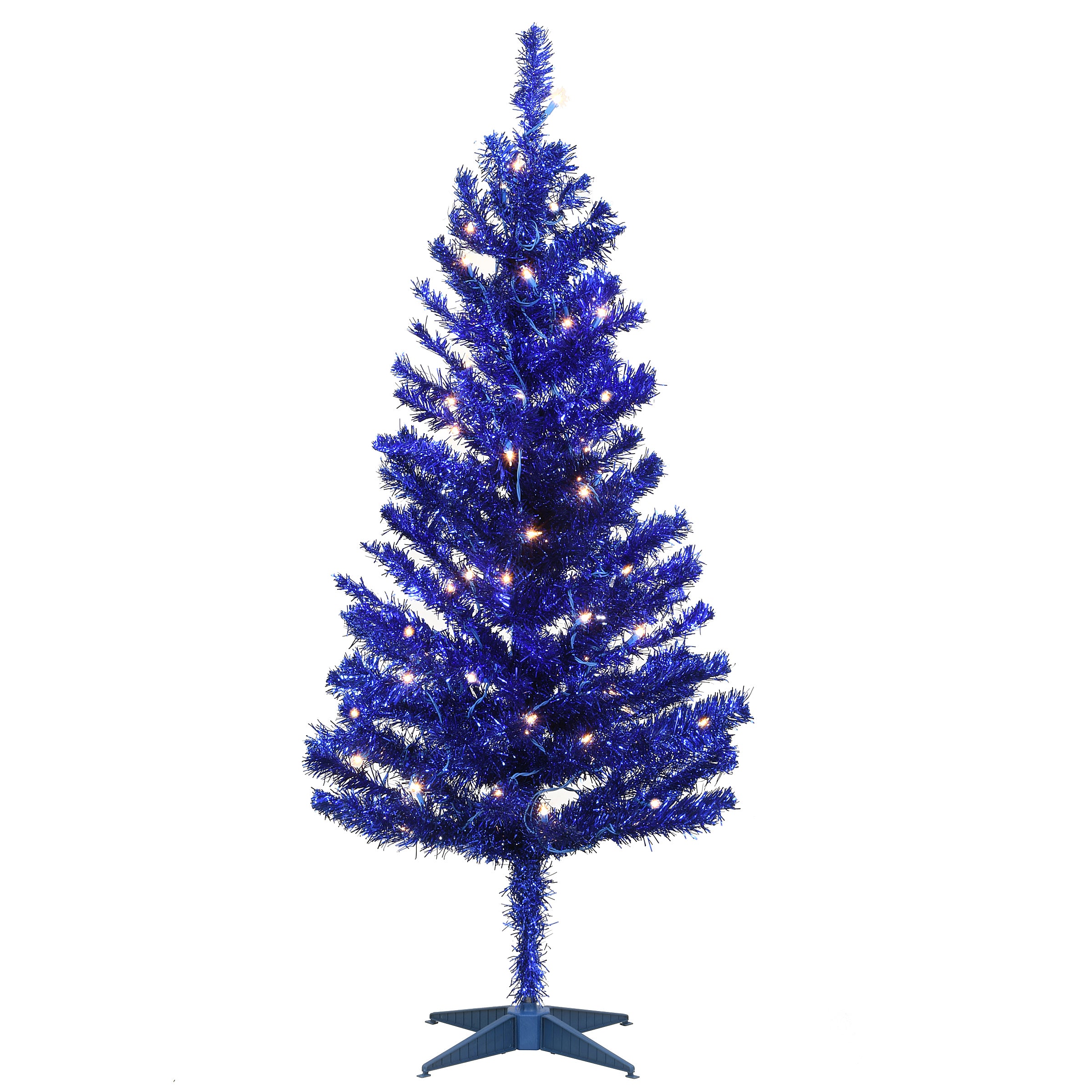 4 ft. Pre-Lit Tinsel Collection Blue Tree with Clear Lights